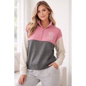 PINK Victoria's Secret Women's L Quarter Zip Colorblock Logo Sweatshirt